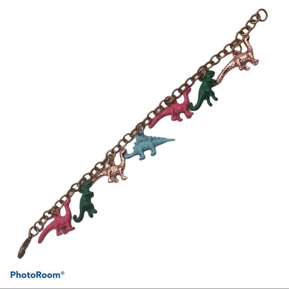 Kawaii Brass + Toy Dinosaur Charm Bracelet plus bonus necklace handmade new - Picture 3 of 4